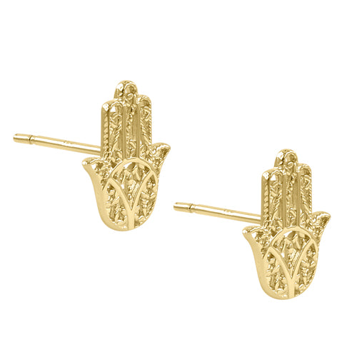 Solid 14k Yellow Gold Hamsa Stud Earrings