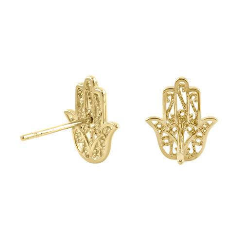 Solid 14k Yellow Gold Hamsa Stud Earrings