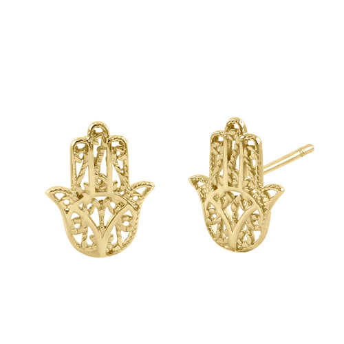 Solid 14k Yellow Gold Hamsa Stud Earrings