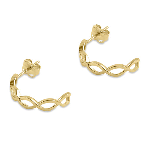 Solid 14k Yellow Gold 14mm x 3mm Twisted Hoop Earrings