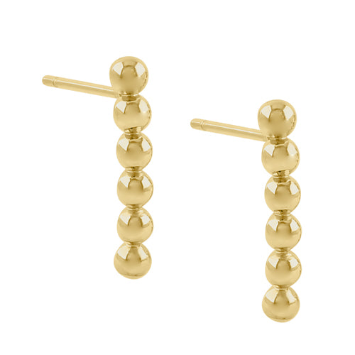 Solid 14k Yellow Gold Beaded Bar Stud Earrings