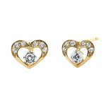 Solid 14K Yellow Gold Pristine Heart Round Clear CZ Earrings