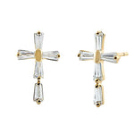 Solid 14K Yellow Gold Cross Clear CZ Earrings