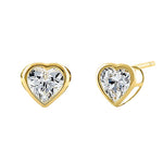 Solid 14K Yellow Gold 4mm Heart Cut Clear CZ Earrings