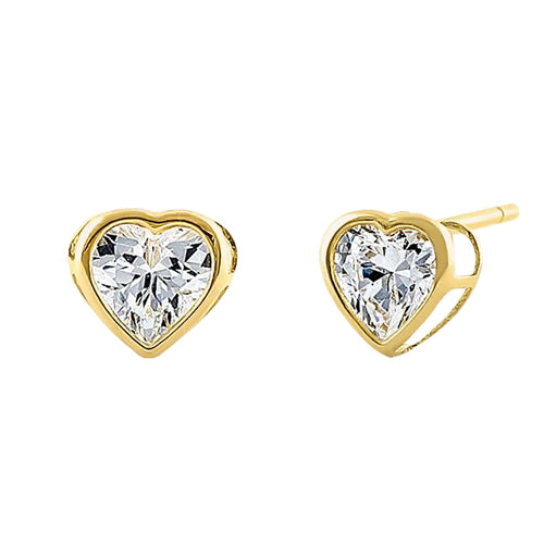 Solid 14K Yellow Gold 4mm Heart Cut Clear CZ Earrings