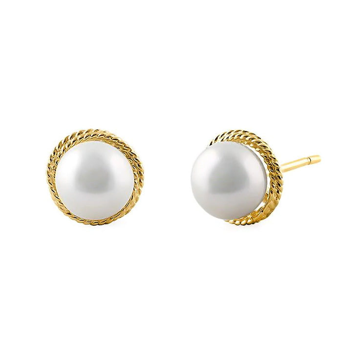 Solid 14K Yellow Gold Fresh Water Pearl Earrings