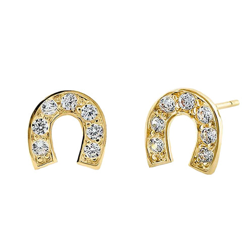 Solid 14K Yellow Gold Lucky Horseshoe Earrings