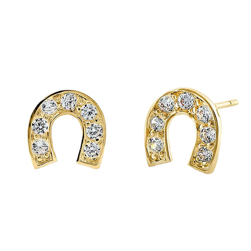 Solid 14K Yellow Gold Lucky Horseshoe Earrings