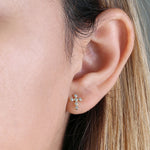 Solid 14K Yellow Gold Rounded Cross Clear CZ Earrings