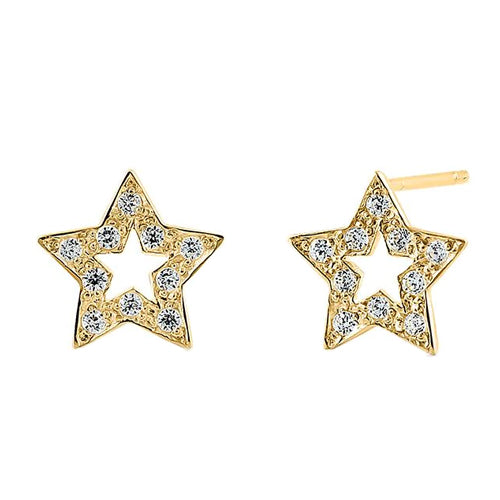 Solid 14K Yellow Gold Star Clear CZ Earrings