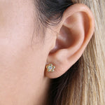Solid 14K Yellow Gold Simple Flower Clear CZ Earrings