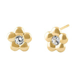 Solid 14K Yellow Gold Simple Flower Clear CZ Earrings
