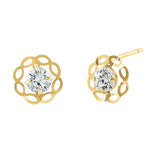 Solid 14K Yellow Gold Infinity Flower Clear CZ Earrings