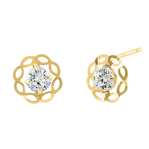 Solid 14K Yellow Gold Infinity Flower Clear CZ Earrings