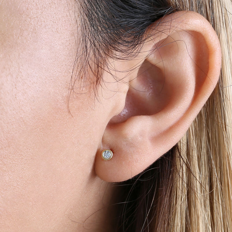 Solid 14K Yellow Gold 3mm Round Cut Clear CZ Earrings