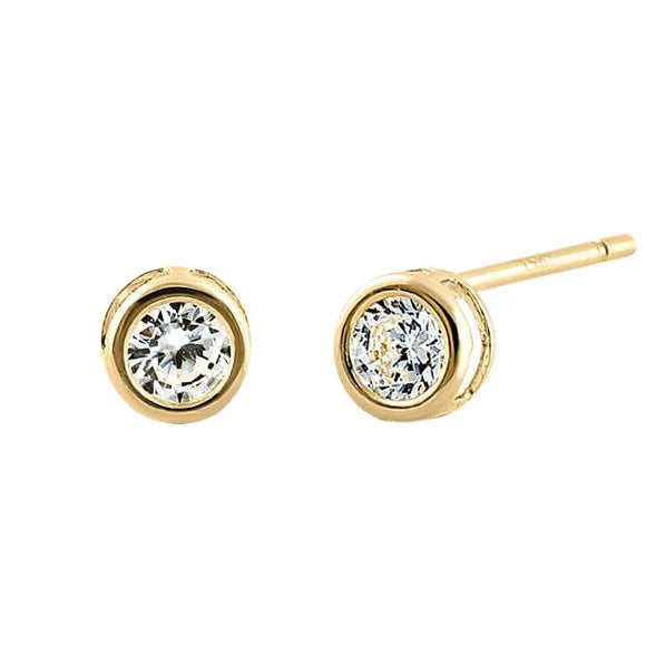 Solid 14K Yellow Gold 3mm Round Cut Clear CZ Earrings