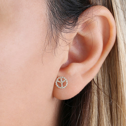 Solid 14K Yellow Gold Peace Clear CZ Earrings