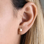 Solid 14K Yellow Gold Bow & Pearl Clear CZ Earrings