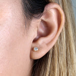 Solid 14K Yellow Gold 4mm Round Cut Clear CZ Earrings