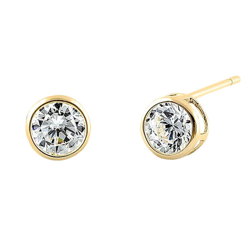 Solid 14K Yellow Gold 5mm Round Cut Clear CZ Earrings