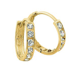 Solid 14K Yellow Gold 2 x 11mm Round CZ Hoop Earrings