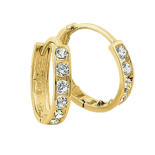 Solid 14K Yellow Gold 2 x 11mm Round CZ Hoop Earrings