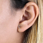 Solid 14K Yellow Gold Half CZ Heart Stud Earrings