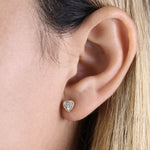 Solid 14K Yellow Gold Clear CZ Beaded Heart Stud Earrings