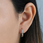 Solid 14K Yellow Gold 3 x 15mm Round CZ Hoop Earrings