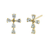 Solid 14K Yellow Gold Drop CZ Cross Earrings
