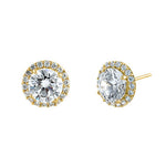 Solid 14K Yellow Gold Elegant Halo CZ Earrings