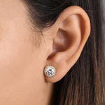 Solid 14K Yellow Gold Elegant Halo CZ Earrings