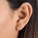 Solid 14K Yellow Gold Heart CZ Earrings