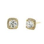 Solid 14K Yellow Gold Cushion Halo CZ Earrings