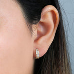 Solid 14K Yellow Gold CZ 2 Row Hoop Earrings