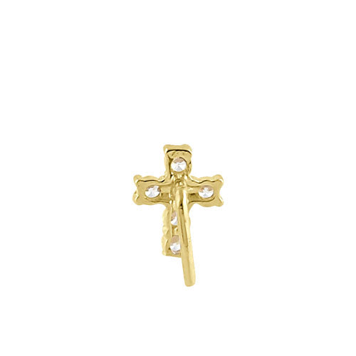 Solid 14K Yellow Gold Cross CZ Nose Stud