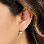 Solid 14K Yellow Gold Dangle CZ Bar & Pearl Earrings
