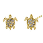 Solid 14K Yellow Gold Sea Turtle CZ Earrings