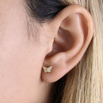 Solid 14K Yellow Gold Butterfly CZ Earrings