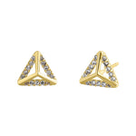 Solid 14K Yellow Gold Trendy Triangle CZ Earrings
