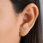 Solid 14K Yellow Gold Vintage Flower CZ Earrings