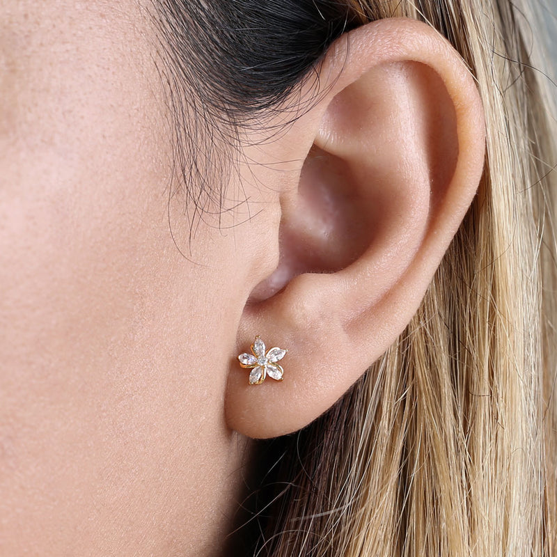 Solid 14K Yellow Gold Elegant Jasmine CZ Earrings