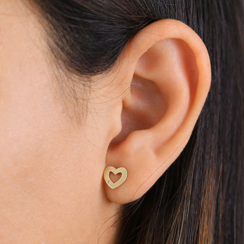 Solid 14K Yellow Gold Heart CZ Earrings