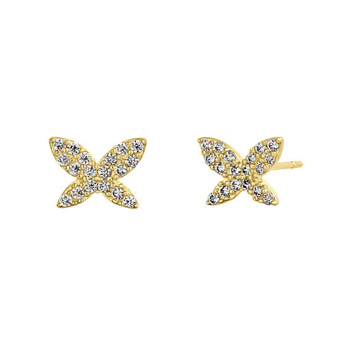 Solid 14K Yellow Gold Butterfly CZ Earrings