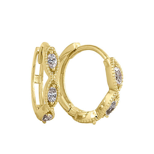 Solid 14K Yellow Gold 2.5mm x 12.5mm Marquise Clear CZ Hoop Earrings