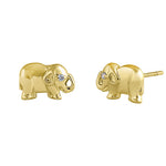 Solid 14K Yellow Gold Wild Elephant Clear Round CZ Earrings