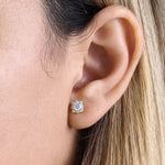 Solid 14K Yellow Gold Vintage Clear Round CZ Earrings