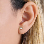 Solid 14K Gold Round Flower CZ Earrings