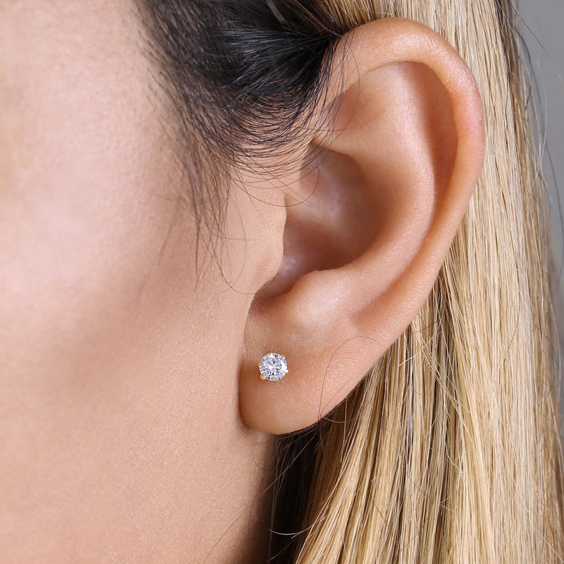 Solid 14K Gold 4.0mm Round CZ Earrings