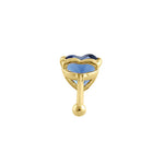 Solid 14K Yellow Gold Blue Sapphire Heart CZ Straight Nose Stud